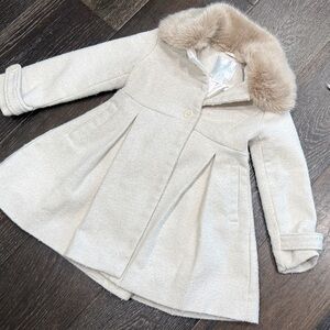 Edgehill Collection Cream Pea Coat with Faux Fur Collar